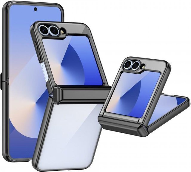 Samsung Galaxy Z Flip 8 Hülle mit 360 Grad drehbarem Ständerring und kabellosem Laden, galvanisierter PC Schutz, Blau - Bild 1
