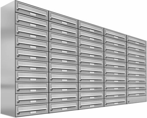 AL Briefkasten-Mehrfachsystem für 49 Parteien, Aufputzmontage, silberfarben, B/H/T: 153,589 x 115,0 x 27,5 cm - Bild 1