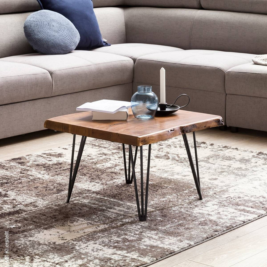 Wohnling Couchtisch aus Sheesham Holz mit Live Edge Design in Schwarz und Braun, B/H/T: 56 x 38 x 51 cm - Bild 3