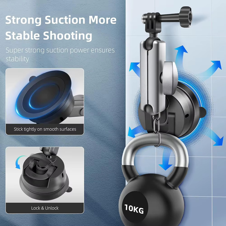 EXSKOF 360 Grad Saugnapfhalterung mit Dual-Kugelkopf für Action-Kameras wie GoPro Hero, Insta360 und DJI OSMO Action, Schwarz - Bild 4