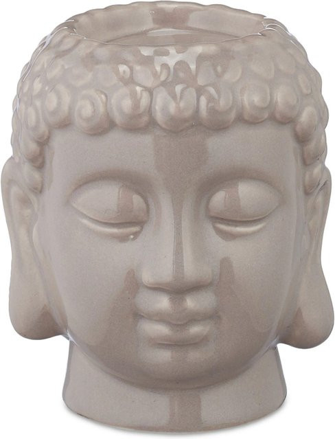 Relaxdays Buddha Teelichthalter aus Keramik in Grau, B/T/H: 9,5 x 8 x 8 cm - Bild 1