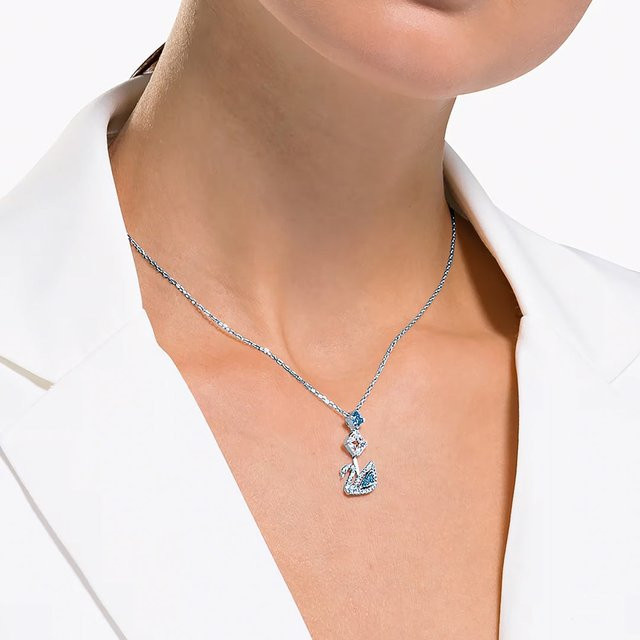 Swarovski Halskettenanhänger Schwan, Silber, Kristall, blau - Bild 1