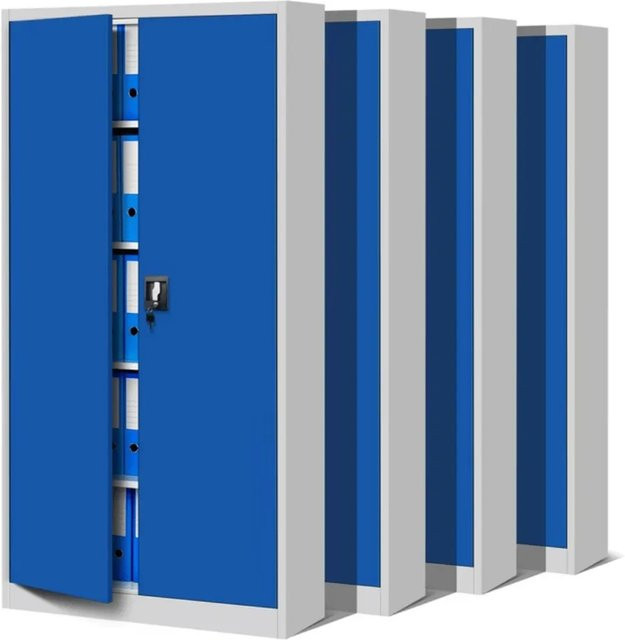 JAN NOWAK Aktenschrank 4er Set aus Metall mit abschließbaren Flügeltüren in Grau-Blau, H: 195 cm, B: 90 cm, T: 40 cm - Bild 1
