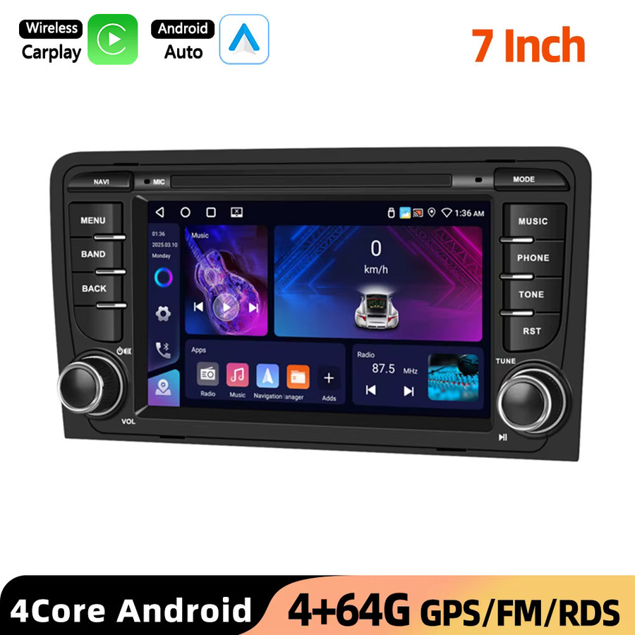Podofo 7-Zoll Android Autoradio für Audi A3 8P (2003-2012) mit CarPlay, GPS-Navigation, WIFI, Bluetooth und FM/RDS in Schwarz - Bild 7
