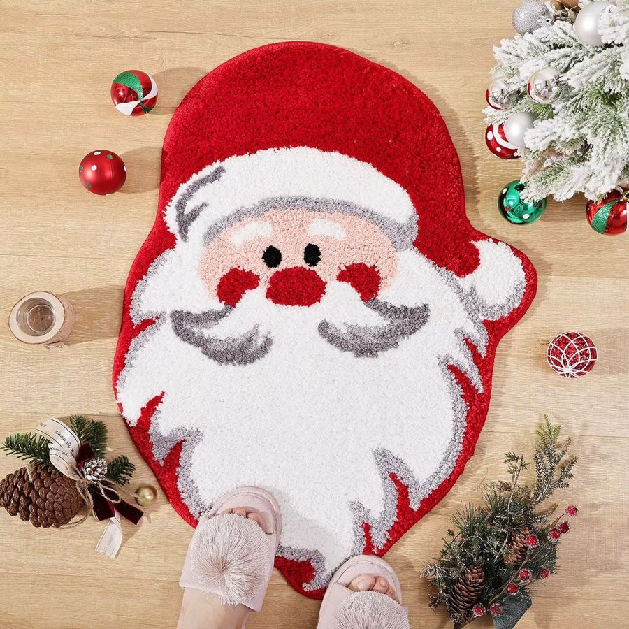 VIKAMA Weihnachts Teppich im Cartoon-Design aus weichem Imitations-Kaschmir, Multicolor, Fußmatte für Wohnzimmer, Schlafzimmer und Badezimmer - Bild 2