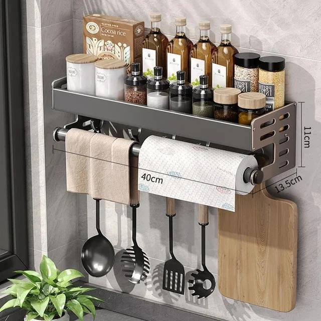 Bestbags Küchenregal aus Metall als wandmontiertes Gewürzregal in Grau mit Rückwand und Aufhängung - Bild 1