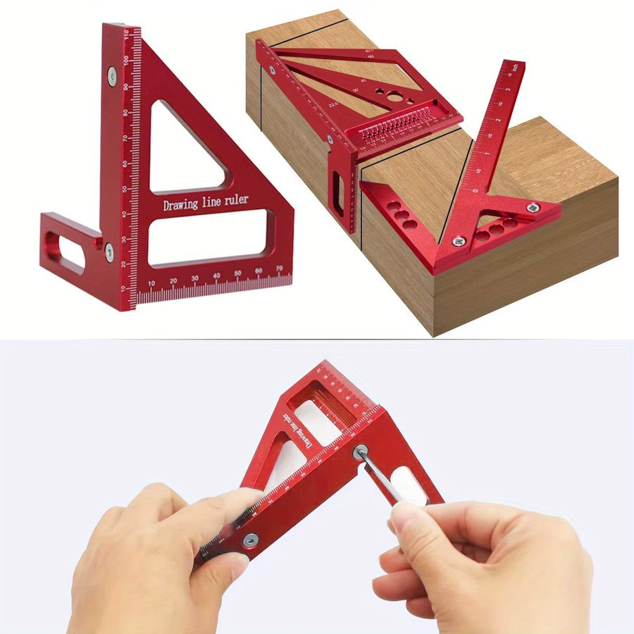 Wnew Aluminium Winkelmesser und Center Finder in Rot für die Holzbearbeitung mit 3D Multi Angle Layout Messlineal und Center Scribe Gauge - Bild 4
