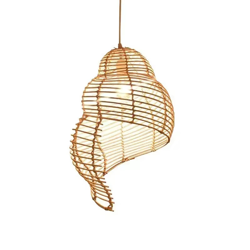 JIANKEXING LED-Pendelleuchte aus Bambus in Seeschnecken-Form, Boho-Design, Farbe: Braun, B/T/H: 35,0 x 25,0 x 25,0 cm - Bild 4