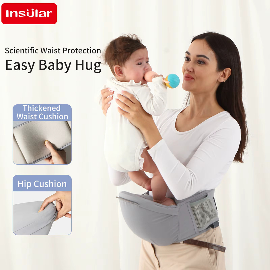 INSULAR Kinder-Taillenhocker Grau – Atmungsaktive 3-in-1 Babytrage mit Hüftsitz für das ganze Jahr - Bild 2