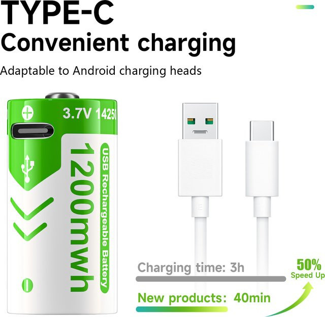 PALO ER14250 wiederaufladbare Lithium-Ionen-Batteriezelle, 3,7 V, Farbe: Grün - Bild 1