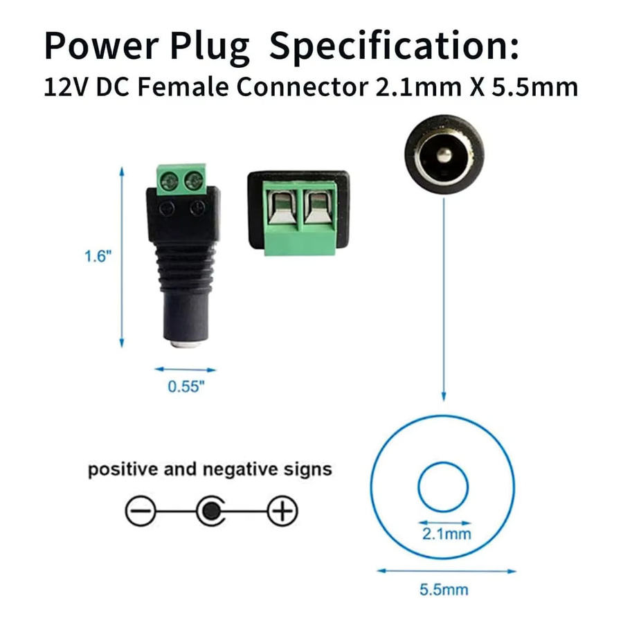 DC-Hohlstecker Adapter Set mit Stecker und Buchse, 12 V, 2,1 x 5,5 mm, Schwarz, für CCTV-Überwachungskameras, LED-Streifen und Sicherheitssysteme - Bild 3