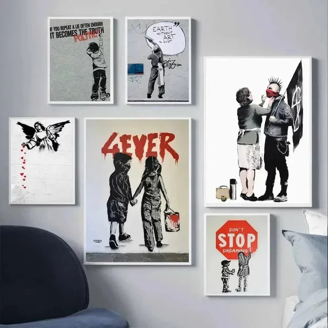 Potdemiel Graffiti-Kunst Wandbild Banksy Minimalistischer Leinwanddruck Abstract Multicolour für deine moderne Wohnungsdekoration - Bild 1