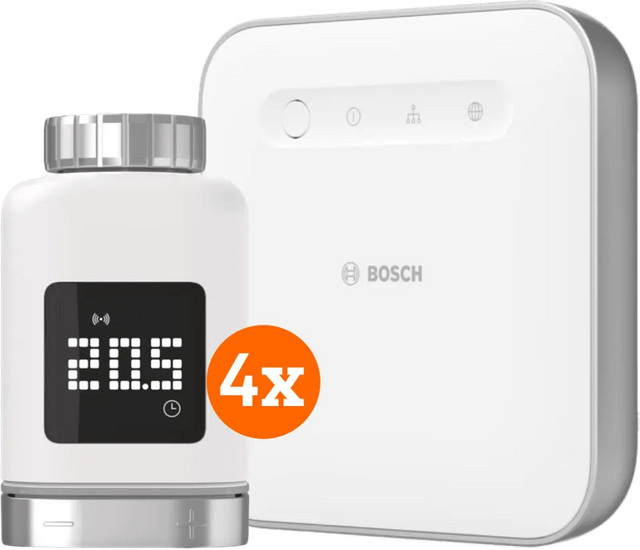 Bosch Smart Home Set bestehend aus 4 Smarter Thermostatkopf 2 in Weiß und einem Smart Home Controller 2 mit App-Steuerung und WLAN-Integration - Bild 1