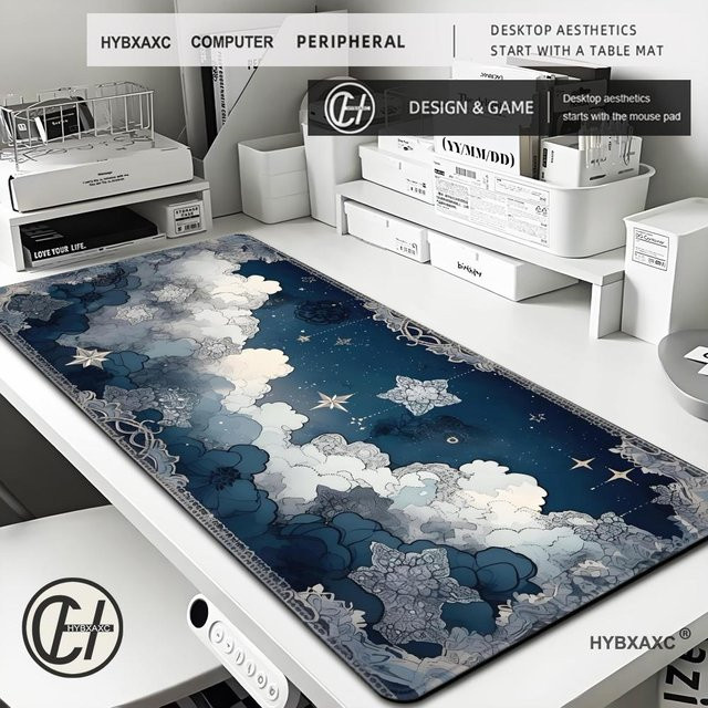 HYBXAXC Gaming Mousepad Sternenhimmel Mond Schwarz XXL Schreibtischmatte für PC und Tastatur - Bild 1