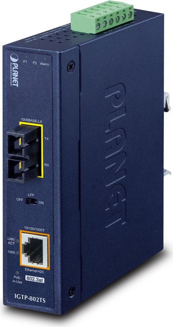 PLANET IP30 Industrial 10/100/1000BAS Netzwerk Medienkonverter 1000 Mbit/s Blau (IGTP-802TS) - Bild 1