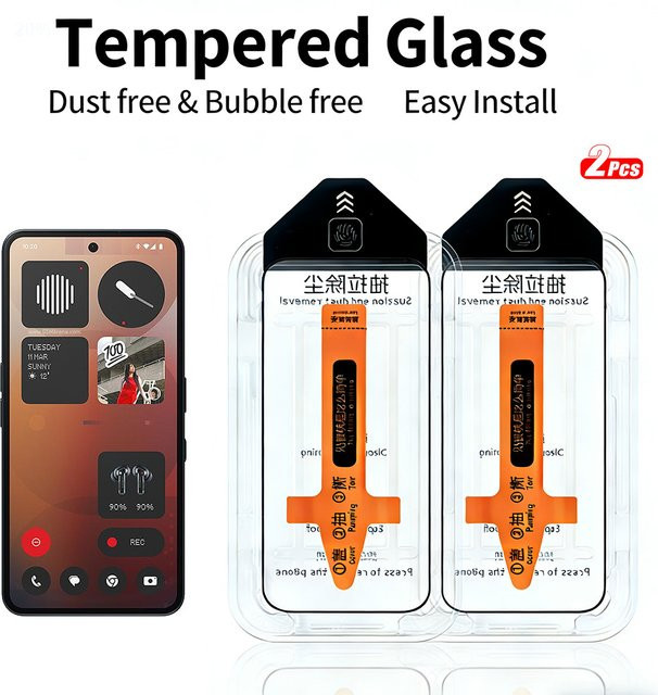 2 Stück Nothing Phone 3A Pro Lite CMF 2 Pro Displayschutzfolie aus gehärtetem Glas, transparent, One-Touch-Installation - Bild 1