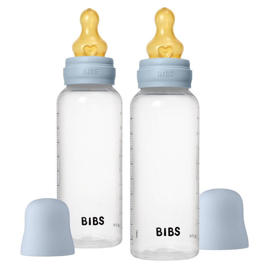 BIBS Babyflaschen 2er Pack aus Polypropylen mit Latex-Trinksauger und Anti-Colic-Ventil, Baby Blue, 270 ml pro Flasche - Bild 1