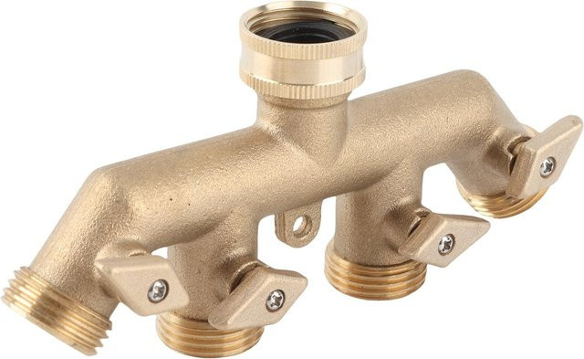 G3 4 Messing 4-Wege Gartenwasserschlauch Verteiler mit Kugelhahn und Schlauchadapter 3/4 Zoll in Gold - Bild 1
