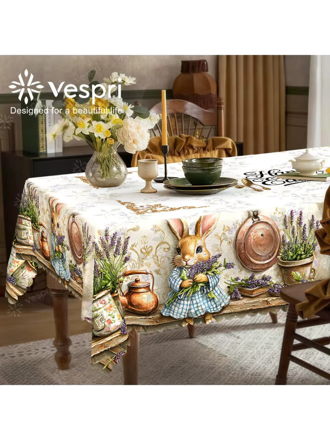 Vespri Oster-Tischdecke mit Hasen- und Lavendel-Print in Weiß und Lila für deine Party-Tischdekoration - Bild 4