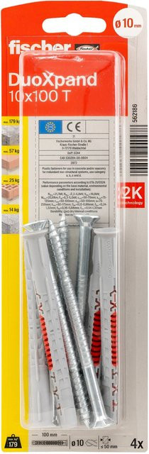 Fischer Langschaftdübel DuoXpand T mit Senkkopfschraube, Durchmesser: 10 mm, Länge: 100 mm, 4 Stück - Bild 1