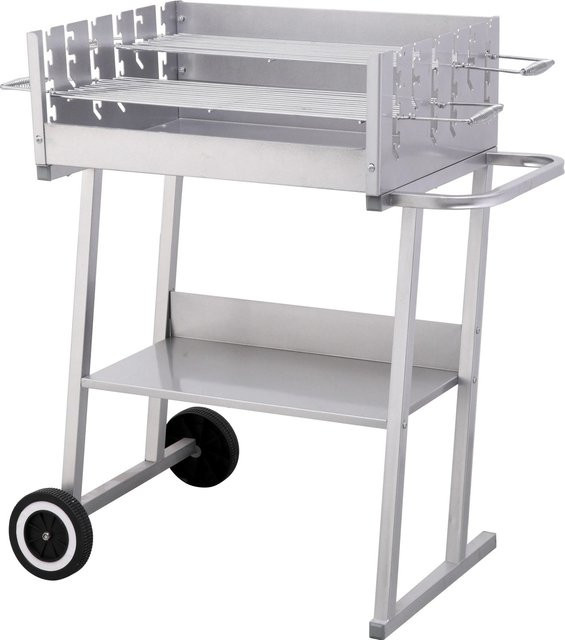 Tepro Grillwagen Pasadena Holzkohlengrill mit Windschutz und Ablageplatte in Silber, B/H/T: 84 x 90 x 52 cm - Bild 1