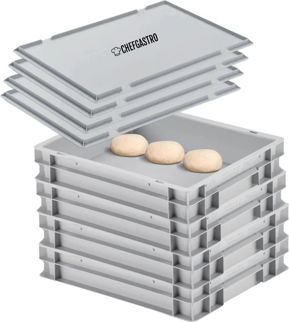 CHEFGASTRO SuperSparSet 4er Pack Pizzaballenboxen mit Deckeln in Grau, H x B x T: 8,5 x 30 x 40 cm, 9 Liter Teigwanne stapelbar - Bild 1