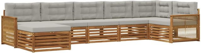vidaXL Outdoor-Sofagarnitur L-Form aus Massivholz Akazie mit 7 Kissen in Natur und Grau - Bild 1
