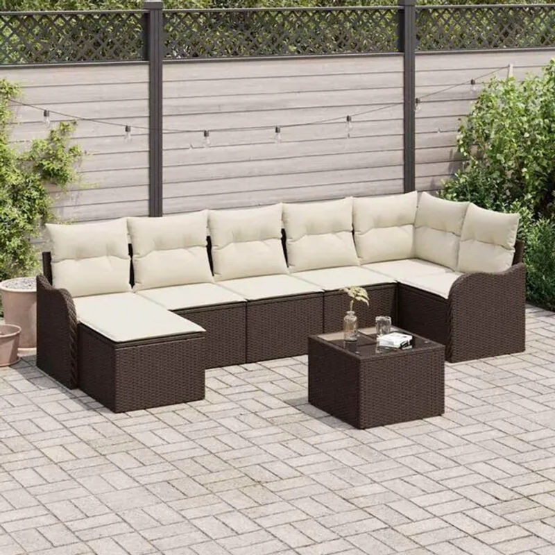 vidaXL Garten-Sofa-Set aus Poly-Rattan mit 8 Kissen in Braun - Bild 1