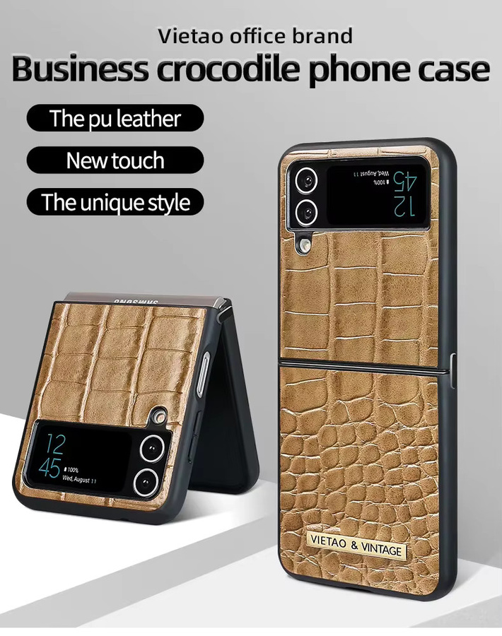 Samsung PU-Leder Handyhülle für Galaxy Z Flip 5, 4, 3 in Rot und Braun - Bild 4