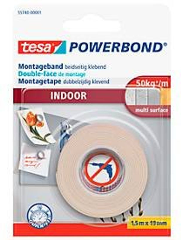tesa Powerbond Indoor doppelseitiges Montageband Weiß, Länge: 1,5 m, Breite: 19 mm - Bild 3