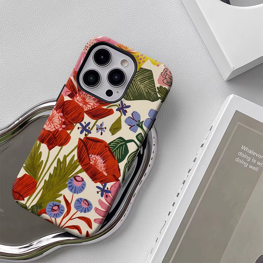 Potdemiel Magnetische iPhone Hülle mit Blumenmuster in Multicolour für iPhone 17 16 15 14 13 Pro Max Plus – Robuste Doppel-Schicht-Schutzhülle - Bild 5