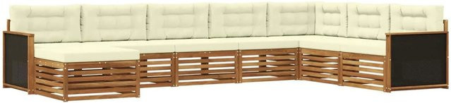 vidaXL Outdoor-Sofagarnitur L-Form aus Akazienholz mit 8 Kissen in Natur und Creme - Bild 1