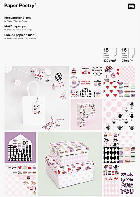 Rico Design Paper Poetry Motivpapier Block Pattisserie, Bunt, 30 Blatt, B/H: 21 x 30 cm - Bild 1
