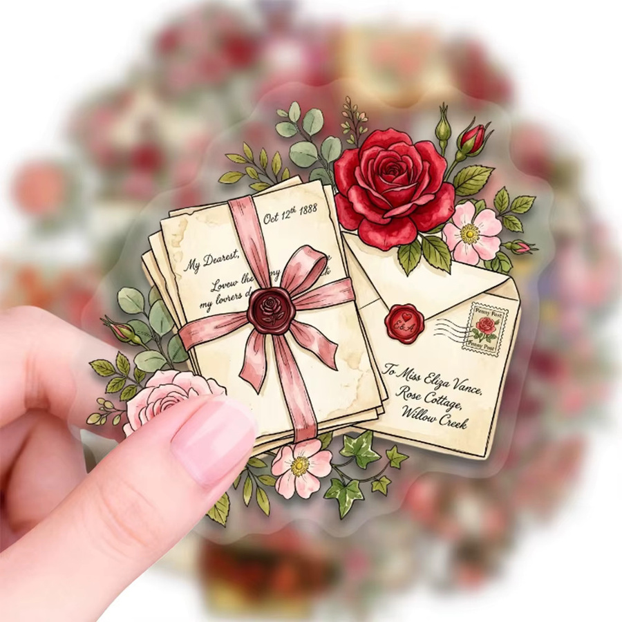Charile Transparente Cartoon-Aufkleber mit Retro-Rosen-Motiv in Multicolour für Tagebuch und Handyhülle - Bild 2