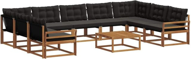 vidaXL Outdoor-Sofagarnitur aus massivem Akazienholz mit Textilene und Kissen, 10-teiliges Set, Natur und Schwarz - Bild 1