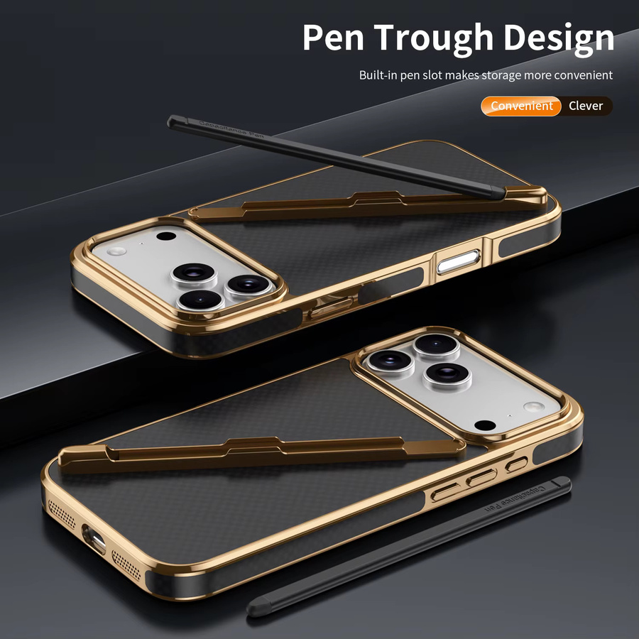 Eurynome Kohlefaser-Hülle für iPhone 17 Pro Max, 16, 15 Plus, 14, 13 mit Luftstift-Stylus-Steckplatz und Kevlar-Beschichtung in Braun - Bild 1