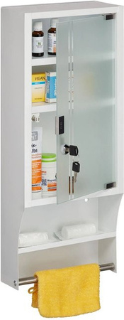 Relaxdays Medizinschrank aus Stahl und Glas in Weiß mit abschließbaren Glastüren, Höhe: 65 cm, Tiefe: 27 cm, Breite: 12 cm