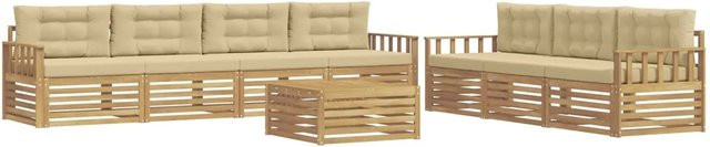 vidaXL Outdoor-Sofagarnitur 8-teilig aus Akazienholz in Weiß und Beige mit Polsterkissen, B/T/H: 79 x 79 x 37 cm - Bild 1