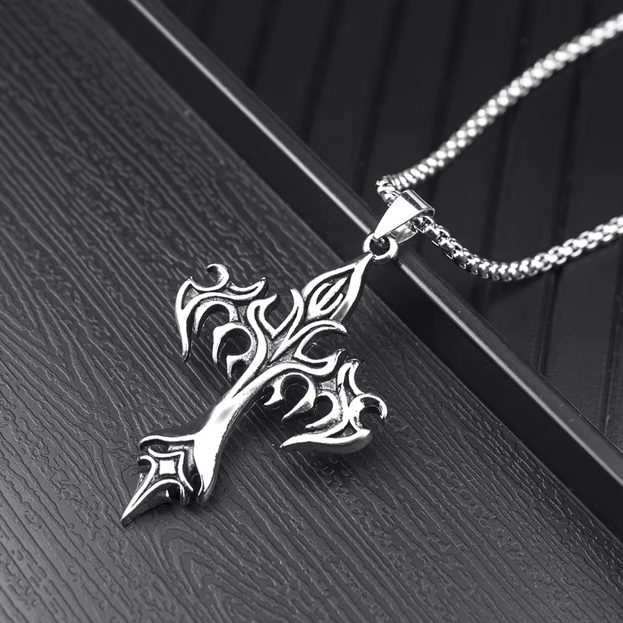 HNSP Halskette mit Flammenkreuz-Anhänger, Edelstahl, Silber, 60 cm, Herren - Bild 3