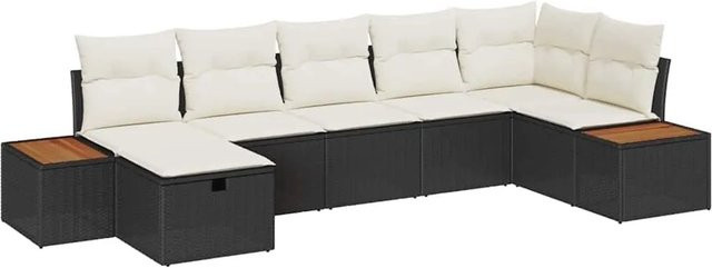 vidaXL Garten-Sofa-Set aus Poly-Rattan in Schwarz mit 7-teiligem Set inklusive Kissen und Ottoman für Garten, Balkon oder Terrasse - Bild 1