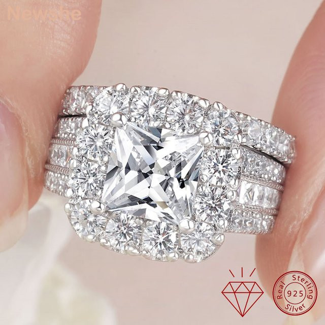 Newshe Ring-Set 925 Silber, Moissanit, Damen - Bild 1