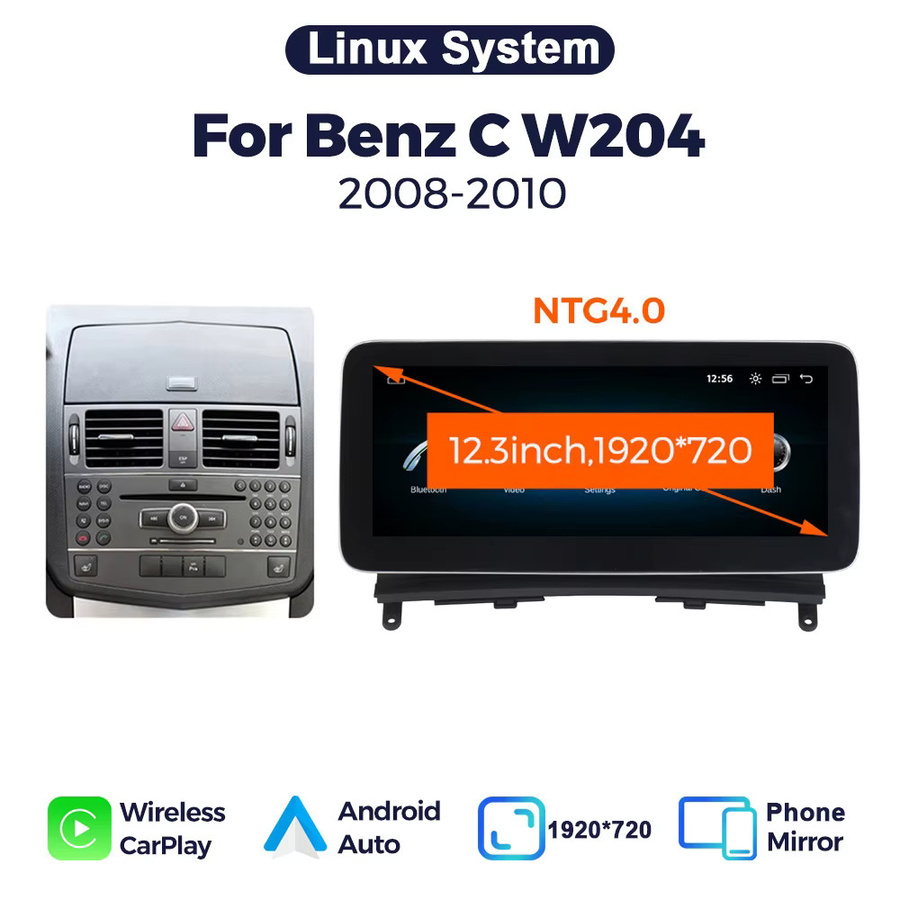 MEKEDE Linux System All-in-One Autoradio-Navigation mit QLED Multimedia-Display für Mercedes Benz C W204 (2008-2010) NTG 4.0, kabelloses CarPlay und Android Auto, Schwarz, 12,3 Zoll - Bild 8