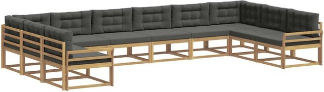 vidaXL Outdoor-Sofagarnitur aus massivem Akazienholz in U-Form, 10-teiliges Set in Anthrazit und Weiß mit Kissen und Armlehnen - Bild 1