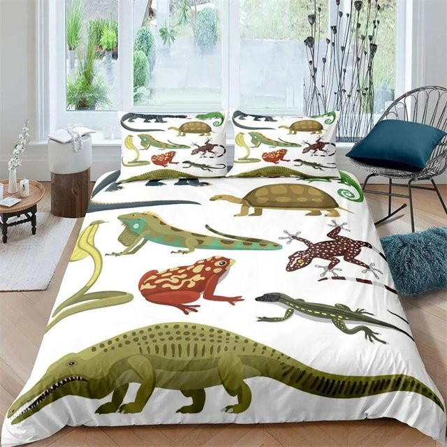 Lodestar Bettwäsche-Set mit Echsen- und Reptilien-Motiv, Lila/Weiß, 3-teilig, B/H: 180 x 210 cm - Bild 1