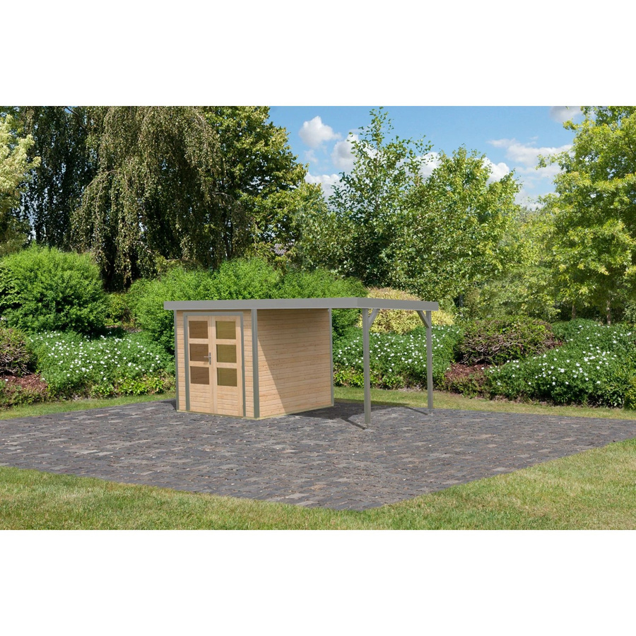 Karibu Gartenhaus Ernesto A mit Anbaudach aus Holz in Natur/Grau, B/T/H: 208,5 x 209 x 213 cm - Bild 2