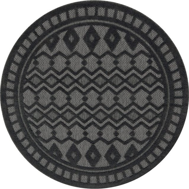 Runder In- & Outdoor-Teppich Livornia in Anthrazit mit geometrischem Hoch-Tief-Effekt, Durchmesser: 120 cm - Bild 1