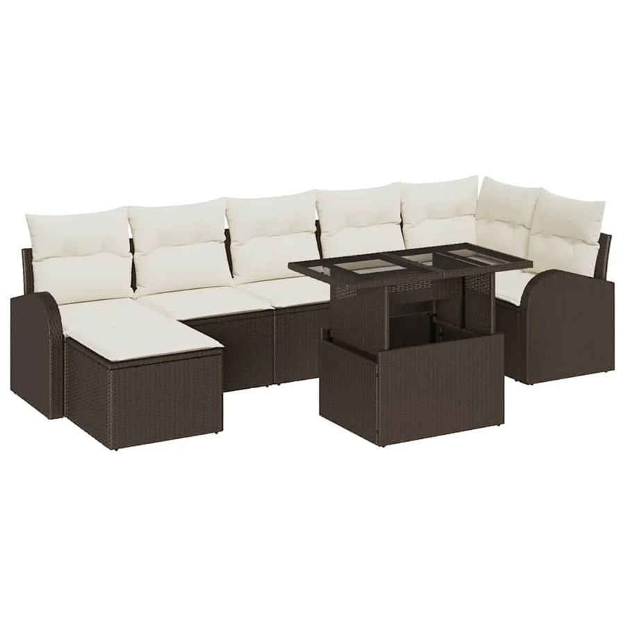 vidaXL Garten-Sofa-Set aus Polyrattan in Braun, 8-teiliges L-Shape Set mit Ecksofa, Mittelsitzen, Armsofas, Fußhockern, Tisch und integriertem Kissen-Speicher, UV-beständig mit Polsterkissen - Bild 2