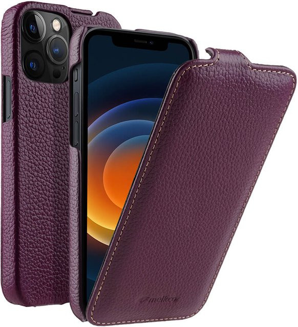 Melkco Echtleder Klapphülle für iPhone 12 bis 17 Pro Max und Mini in Violett mit vertikaler Öffnung - Bild 1
