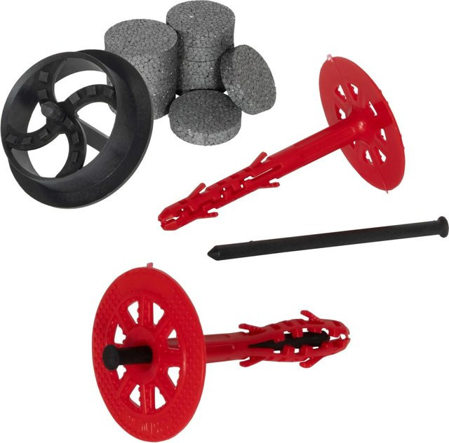 Protektor Dämmstoffdübel Set aus Nylon mit 100 Kunststoffnägeln, 200 Rondellen und 1 Fräser, Durchmesser: 10 mm, Länge: 120 mm - Bild 1