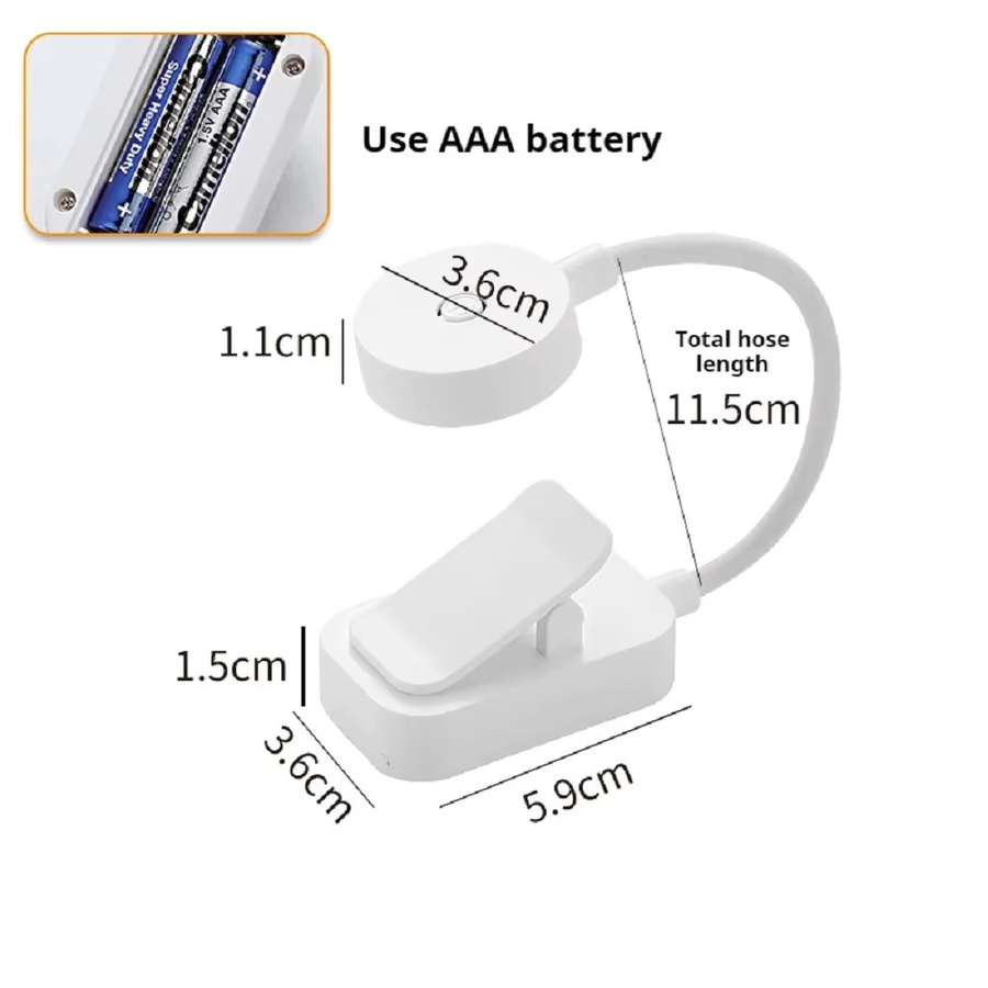 Tragbare Mini Clip-Buchlampe mit LED und Augenschutz, batteriebetrieben, weiß - Bild 4